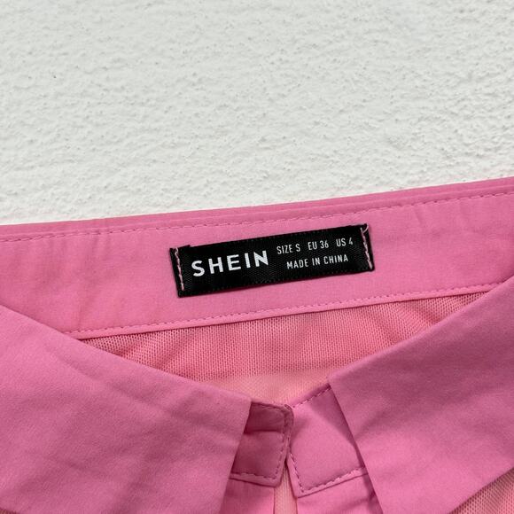 Shein Mesh Patchwork Button Up Pink Long Sleeve Top, Size Small - Picture 5 of 7